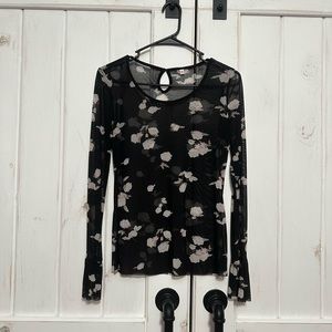 Super Cute Sheer Black Shirt with Floral Design